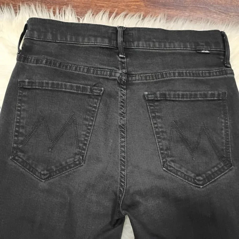 Mother Insider Crop Black Jeans Wash Size 27  Denim Mid-Rise Raw Hem - Picture 12 of 15